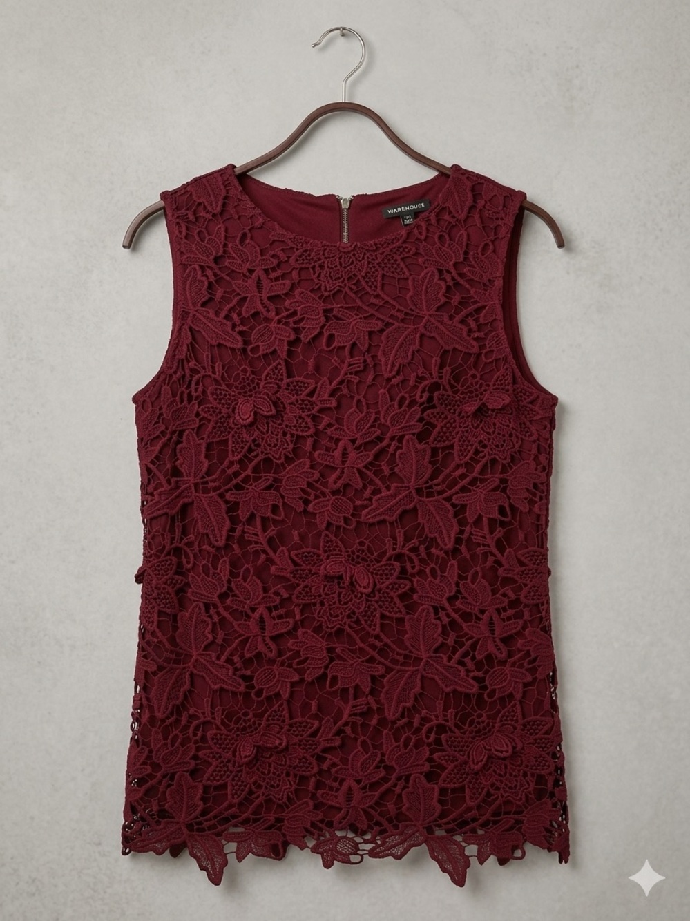 Warehouse Wine Red Floral Lace Sleeveless Top